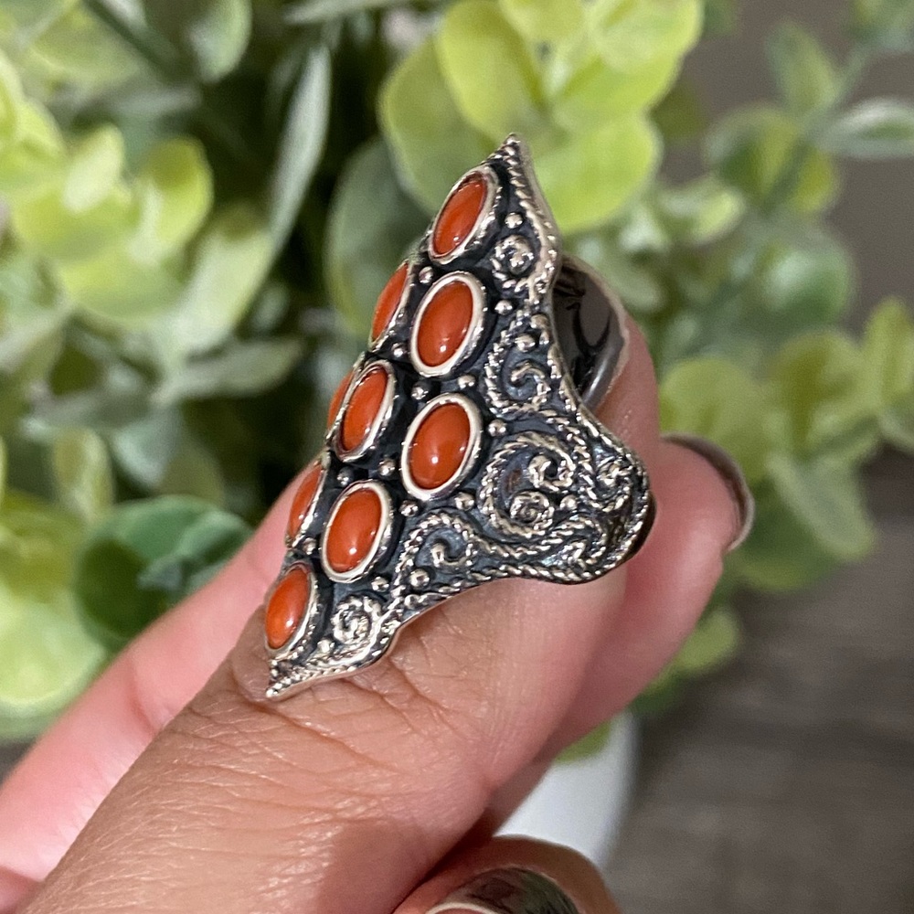 Sterling Silver Coral Statement Ring - image 3